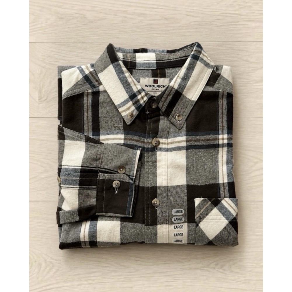 Woolrich Men's Size L Flannel Shirt Brown Plaid Long Sleeve Button Up NWOT